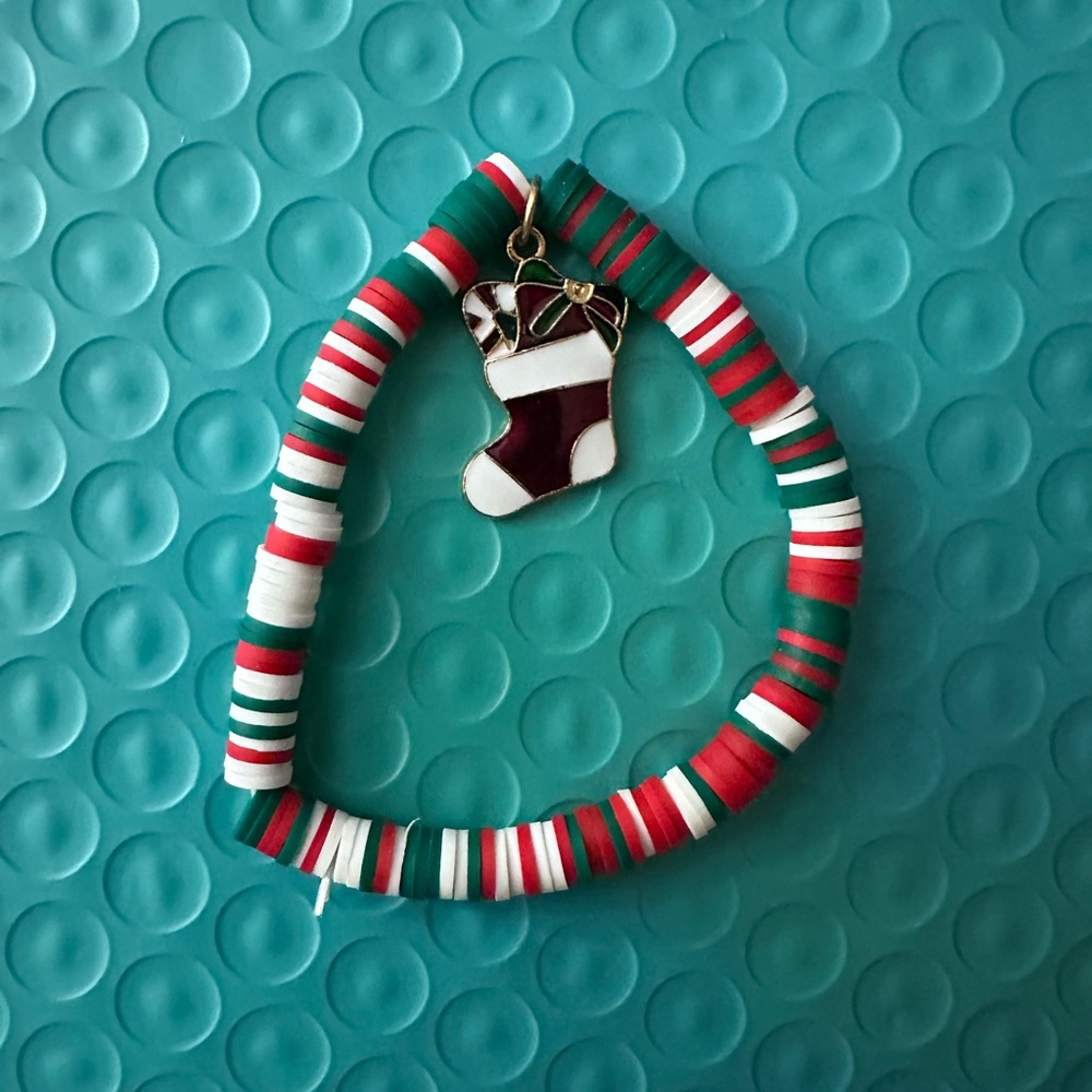 Festive Red and Green Bracelet with Stocking Charm new